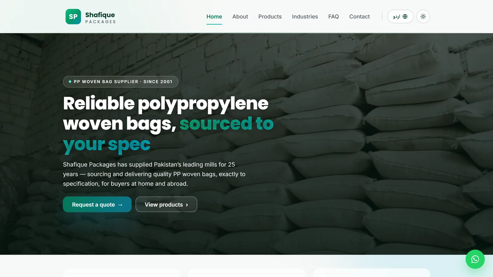 Shafique Packages — Bilingual B2B Website for a PP Woven Bag Supplier